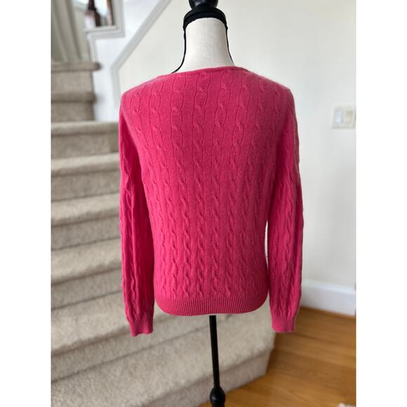 Hot Pink Cableknit Cashmere Long Sleeve Sweater - Picture 3 of 5